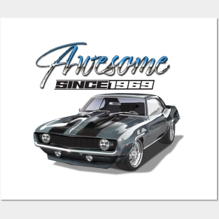 Awesome Since 1969 Grey Chevy Camaro Muscle Car Posters and Art